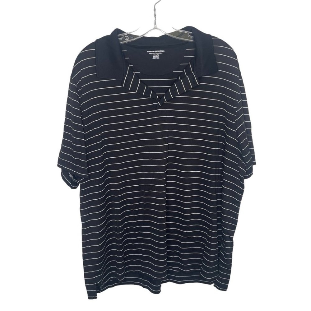 Amazon Essentials Men's Black White Striped Short Sleeve Polo Shirt XL